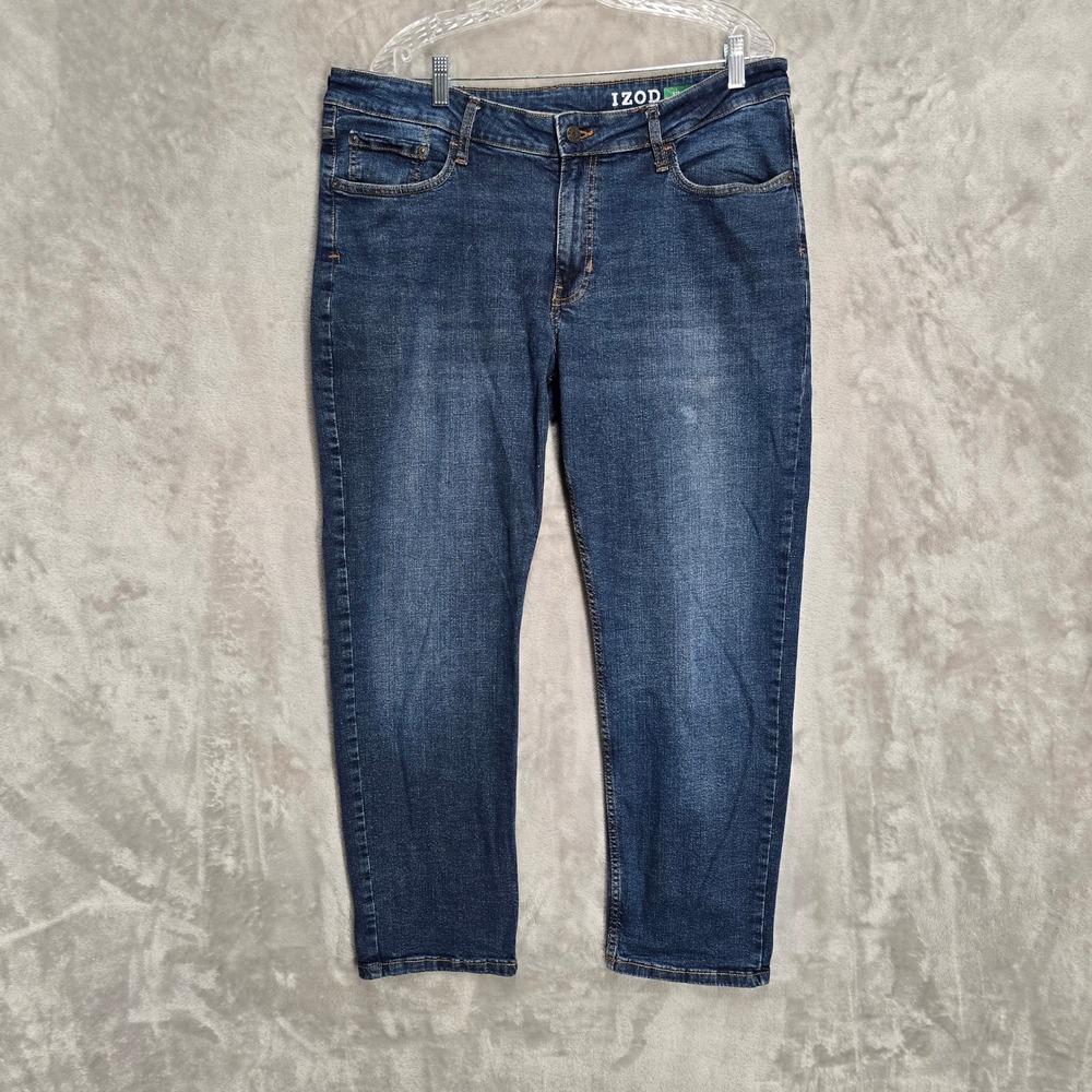 IZOD Mens Straight Fit Jeans Dark Wash Blue Denim Stretch 38x29 Western Workwear